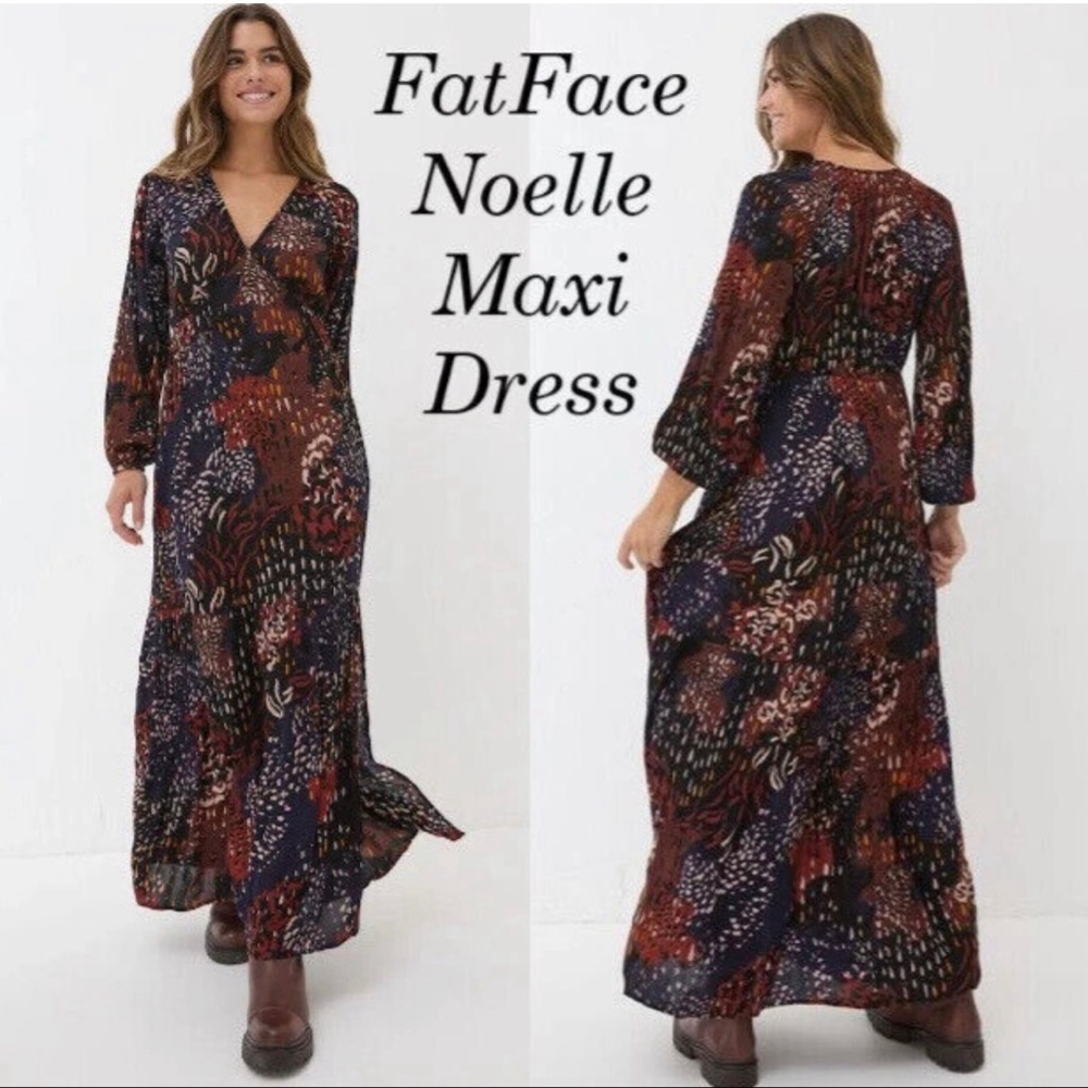FATFACE Joyce Brown Navy Black White Noelle Animal Print Maxi Dress size 8 R